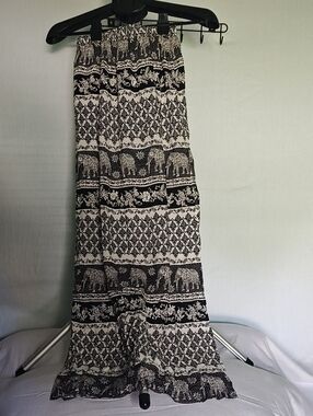 Black and White Elephant Print Maxi Skirt - Women
